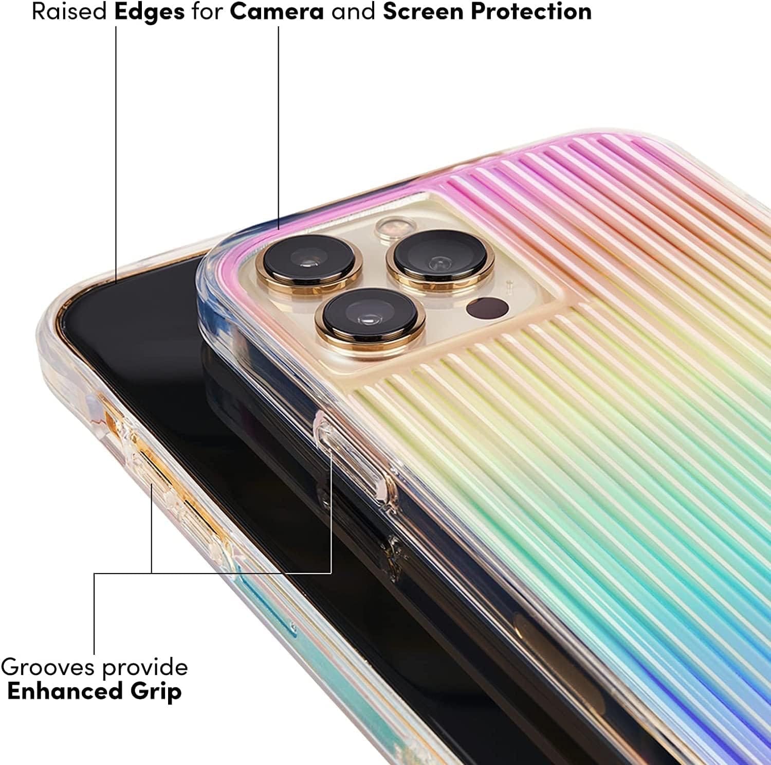 Tough Groove - Case for iPhone 14 Pro Max - Raised Textured Surface - 10 ft Drop Protection - Iridescent Groove