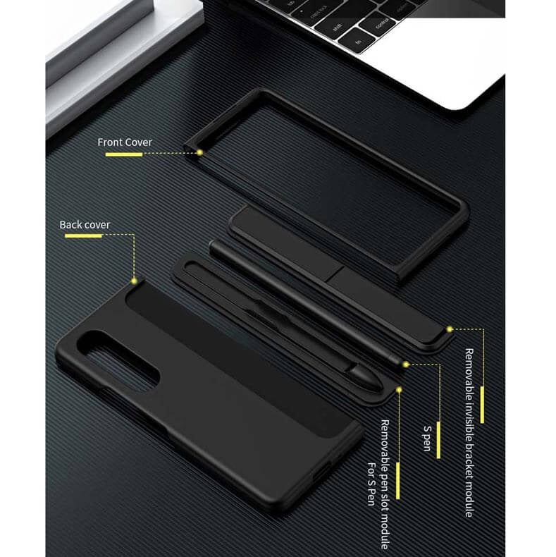 Samsung Galaxy Z Fold 5 Soft Touch Coating Standing Cover With Pen Phone Back Case Cover