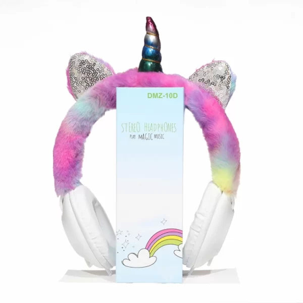 Multi Fur Over Ear Wired Headphones with Adjustable Headband 3.5 mm Jack & Mic for Kids Birthday Gifts